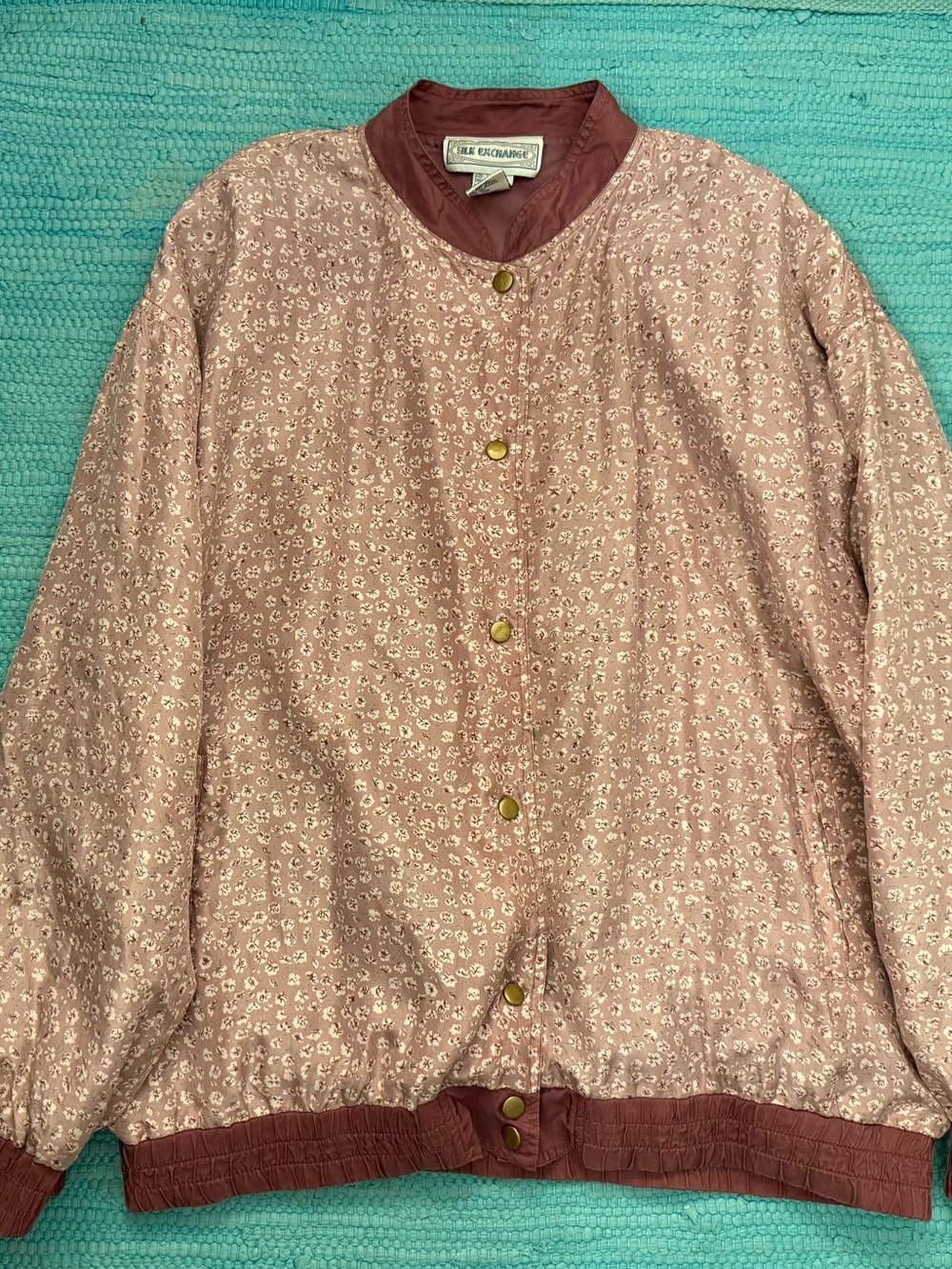 Vintage Silk Exchange Floral Silk Bomber Jacket Pink Size L